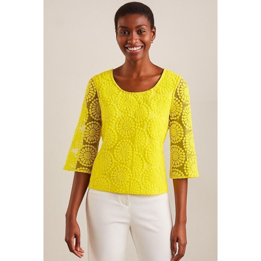 Boden Yellow Embroidered 3/4 Sleeve Blouse Size 4